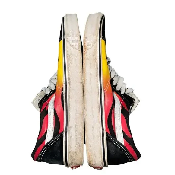 VANS OLD SKOOL FLAME PRINT BLACK CANVAS SNEAKERS MENS SIZE 10 JAZZ STRIPE GUM - Picture 5 of 7